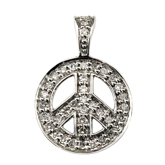 Estate Jewelry - 14 Karat White Gold and Diamond Peace Sign Pendant #21922